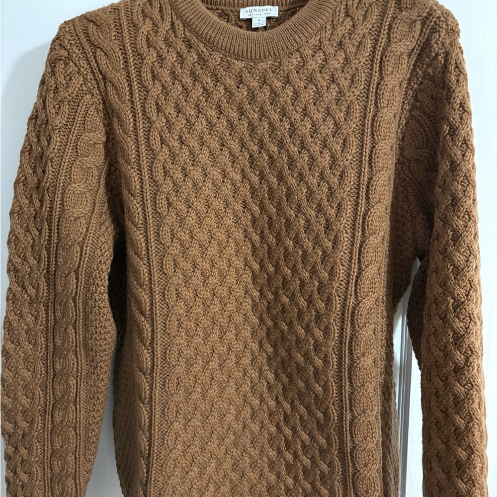 Sunspel Brown Cable Knit Sweater